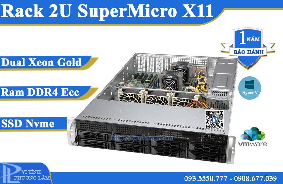 Rack 2U Supermicro X11DPH / Dual Xeon Gold 6138 (40 Core / 80 Threads) / DDR4 ECC 128GB / SSD Nvme 1TB / 10 Slot HDD 3.5in