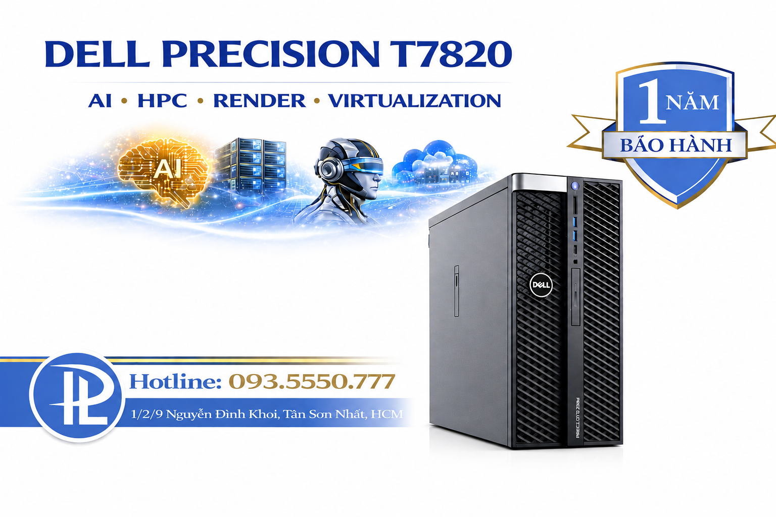 Máy Trạm Dell Precision T7820 | Dual Xeon Platinum 8160 (48 Core / 96 Luồng) | Ram DDR4 64Gb | SSD Nvme 512GB.