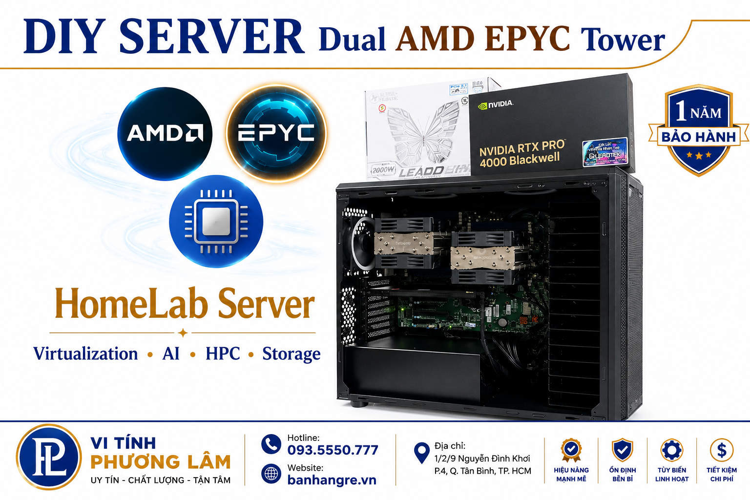 DIY Server | Dual AMD EPYC 7742 (128 Core / 256 Threads) | Main SuperMicro H12DSi-N Pcie 4.0 | Ram DDR4 ECC 256GB | SSD Nvme 2Tb |