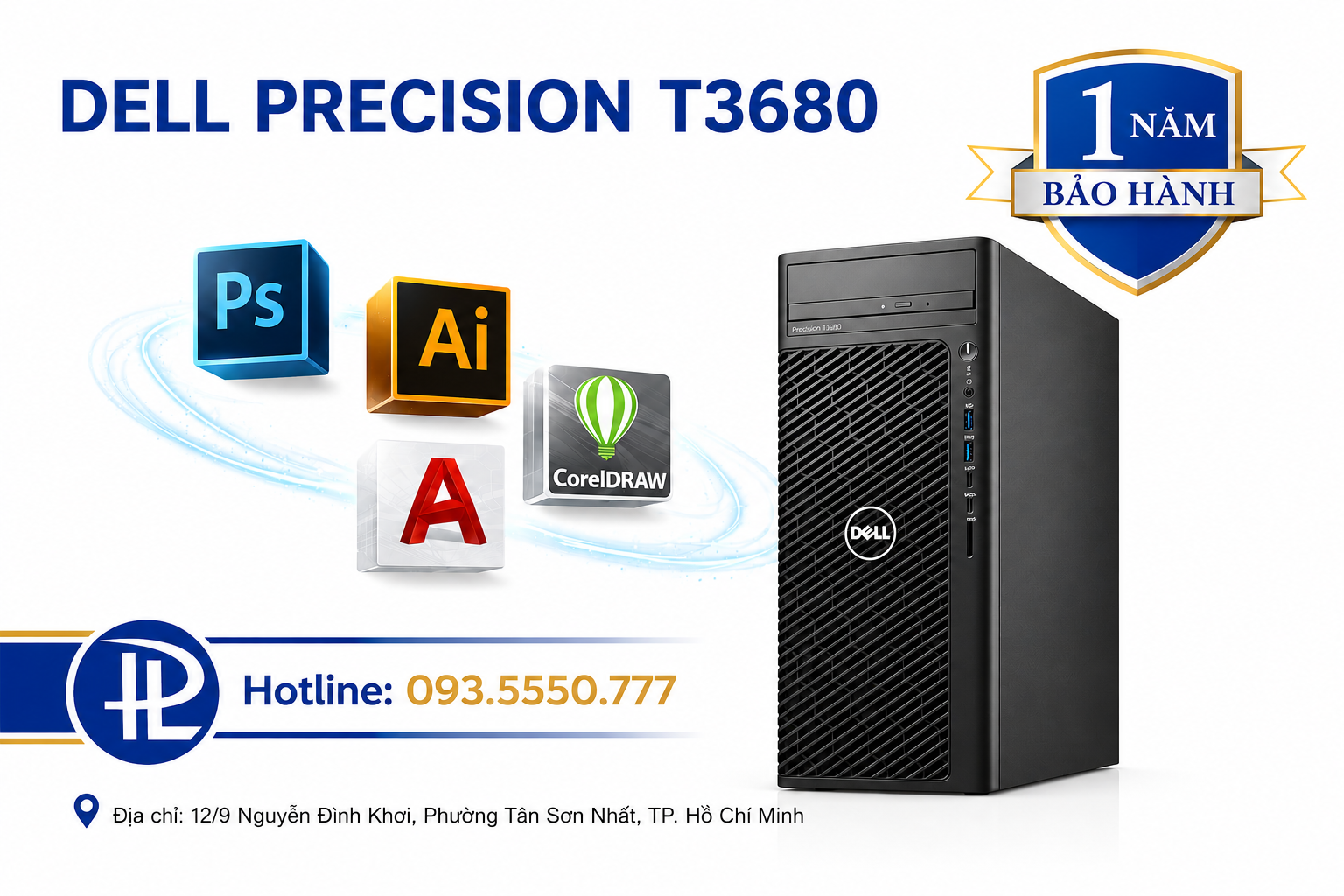 Máy Trạm Dell Precision 3680 Tower Workstation | Intel Core i7-14700 | Ram DDR5 16GB | SSD Gen4 512Gb | Quadro T400.
