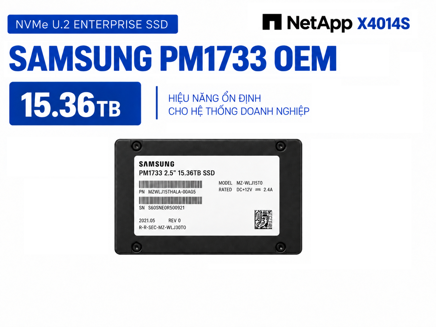 SSD Nvme U2 Samsung PM1733 OEM 15.36TB